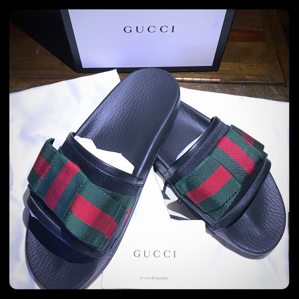 Gucci Satin Slides with Web bow